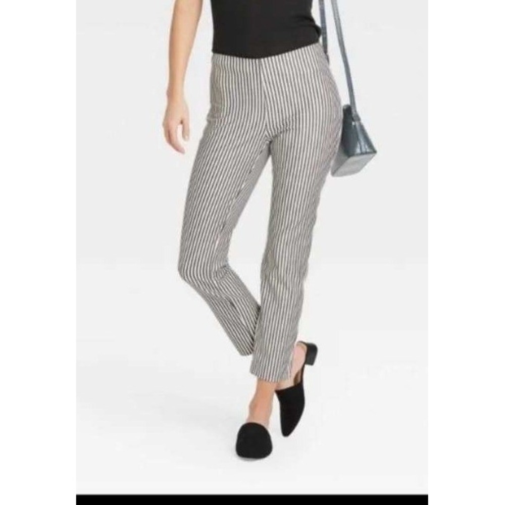 A New Day Womens Black White Striped High Rise Skinny Ankle Pants Size 6